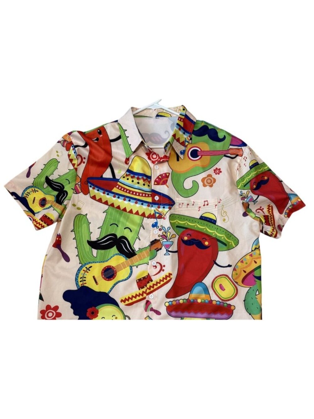 Fiesta-Themed Mens Button-Up Shirt Sombrero Avacodo Cactus Short-Sleeve XL Mens - Picture 2 of 6